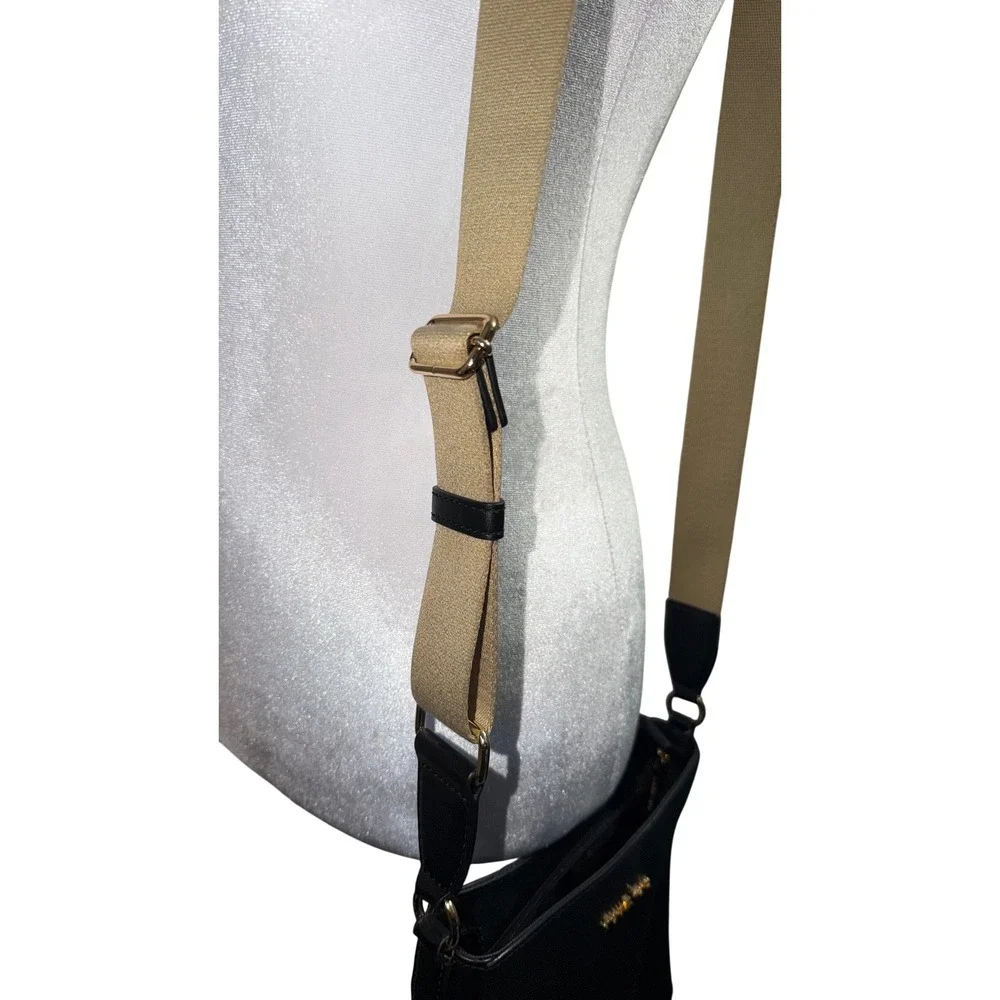 Michael Kors Crossbody Bag Medium Black Excellent Leather W| Tan Strap